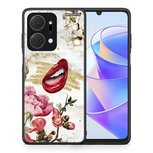 Θήκη Honor X7a Red Lips από τη Smartfits με σχέδιο στο πίσω μέρος και μαύρο περίβλημα | Honor X7a Red Lips case with colorful back and black bezels