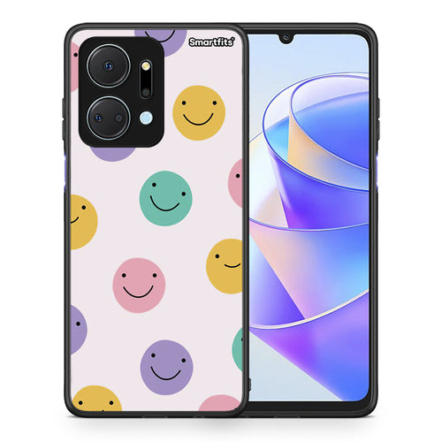 Θήκη Honor X7a Smiley Faces από τη Smartfits με σχέδιο στο πίσω μέρος και μαύρο περίβλημα | Honor X7a Smiley Faces case with colorful back and black bezels