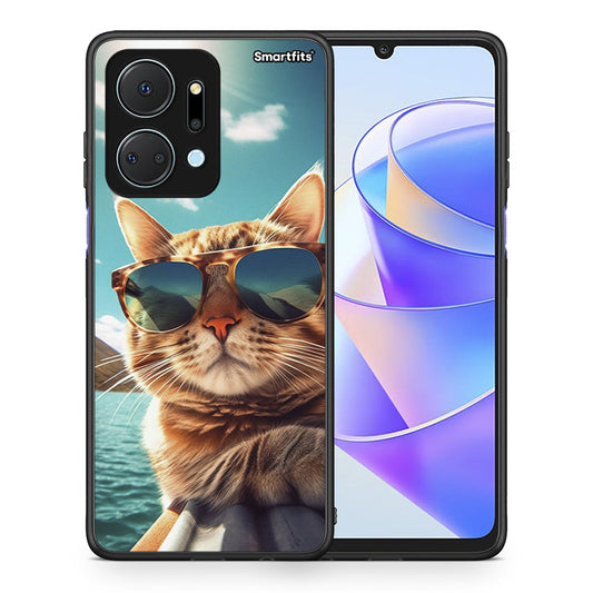 Θήκη Honor X7a Summer Cat από τη Smartfits με σχέδιο στο πίσω μέρος και μαύρο περίβλημα | Honor X7a Summer Cat case with colorful back and black bezels