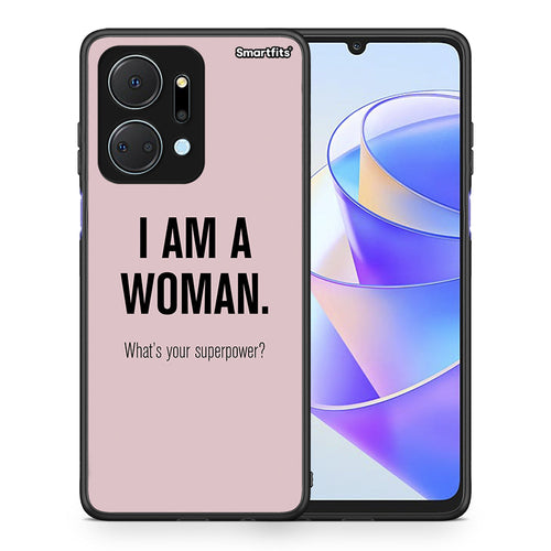 Θήκη Honor X7a Superpower Woman από τη Smartfits με σχέδιο στο πίσω μέρος και μαύρο περίβλημα | Honor X7a Superpower Woman case with colorful back and black bezels