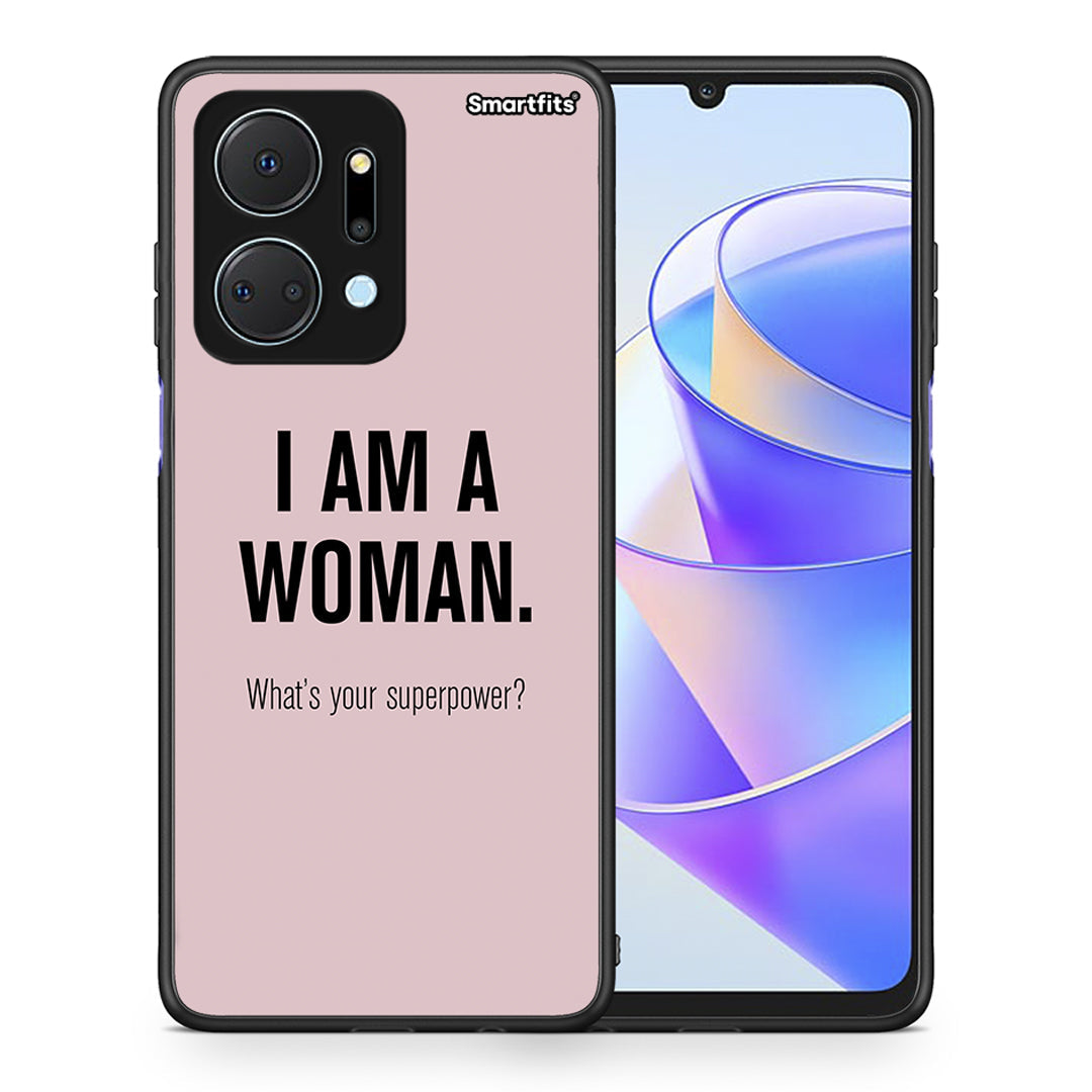 Θήκη Honor X7a Superpower Woman από τη Smartfits με σχέδιο στο πίσω μέρος και μαύρο περίβλημα | Honor X7a Superpower Woman case with colorful back and black bezels