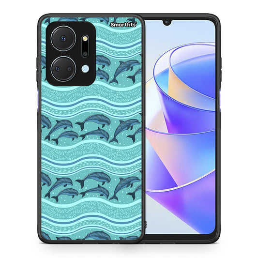 Θήκη Honor X7a Swimming Dolphins από τη Smartfits με σχέδιο στο πίσω μέρος και μαύρο περίβλημα | Honor X7a Swimming Dolphins case with colorful back and black bezels