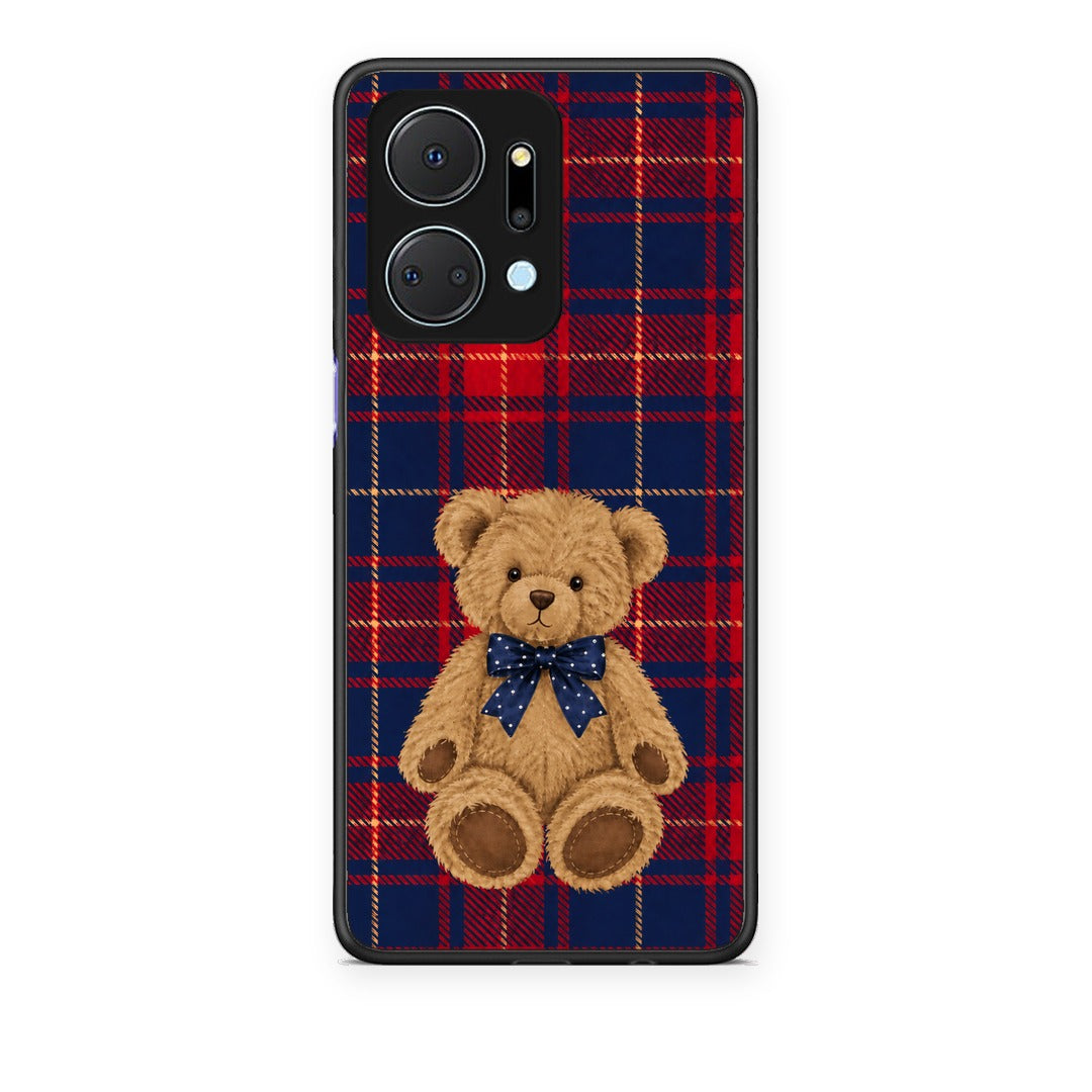 Θήκη Honor X7a Teddy Bear on Red and Navy Tartan από τη Smartfits με σχέδιο στο πίσω μέρος και μαύρο περίβλημα | Honor X7a Teddy Bear on Red and Navy Tartan case with colorful back and black bezels