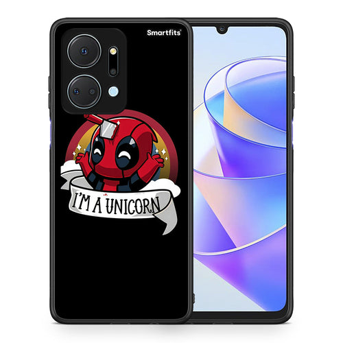 Θήκη Honor X7a Unicorn Deadpool από τη Smartfits με σχέδιο στο πίσω μέρος και μαύρο περίβλημα | Honor X7a Unicorn Deadpool case with colorful back and black bezels