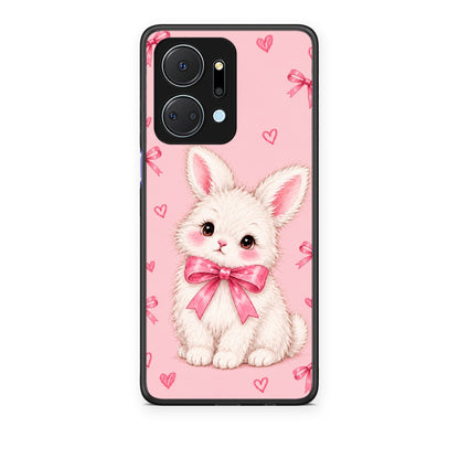 Θήκη Honor X7a White Bunny and Pink Bows από τη Smartfits με σχέδιο στο πίσω μέρος και μαύρο περίβλημα | Honor X7a White Bunny and Pink Bows case with colorful back and black bezels
