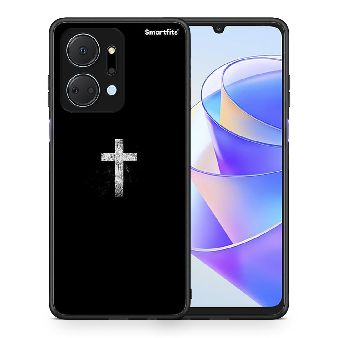 Θήκη Honor X7a White Cross από τη Smartfits με σχέδιο στο πίσω μέρος και μαύρο περίβλημα | Honor X7a White Cross case with colorful back and black bezels