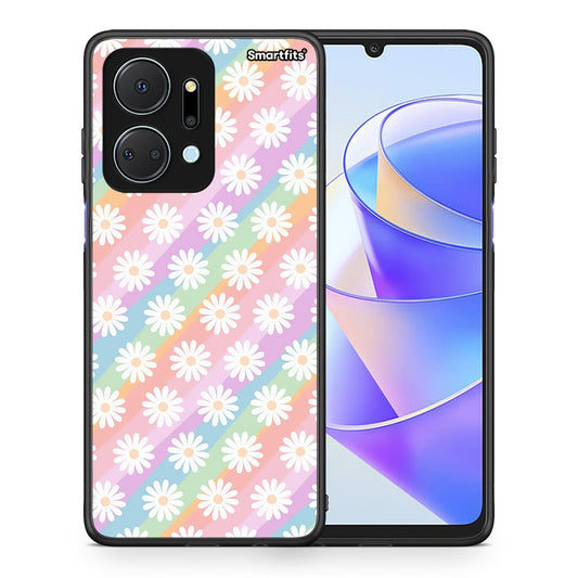 Θήκη Honor X7a White Daisies από τη Smartfits με σχέδιο στο πίσω μέρος και μαύρο περίβλημα | Honor X7a White Daisies case with colorful back and black bezels