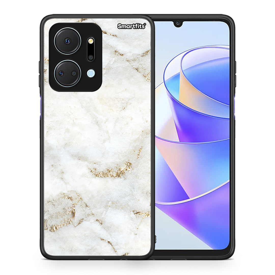 Θήκη Honor X7a White Gold Marble από τη Smartfits με σχέδιο στο πίσω μέρος και μαύρο περίβλημα | Honor X7a White Gold Marble case with colorful back and black bezels
