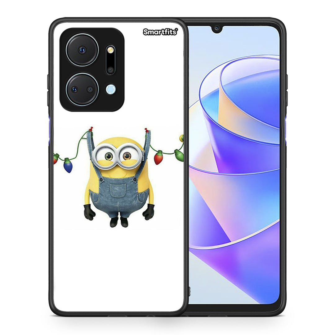 Θήκη Honor X7a Xmas Minion Lights από τη Smartfits με σχέδιο στο πίσω μέρος και μαύρο περίβλημα | Honor X7a Xmas Minion Lights case with colorful back and black bezels