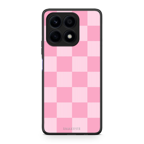 Θήκη Honor X8a Pink and White Striped Checks από τη Smartfits με σχέδιο στο πίσω μέρος και μαύρο περίβλημα | Honor X8a Pink and White Striped Checks case with colorful back and black bezels