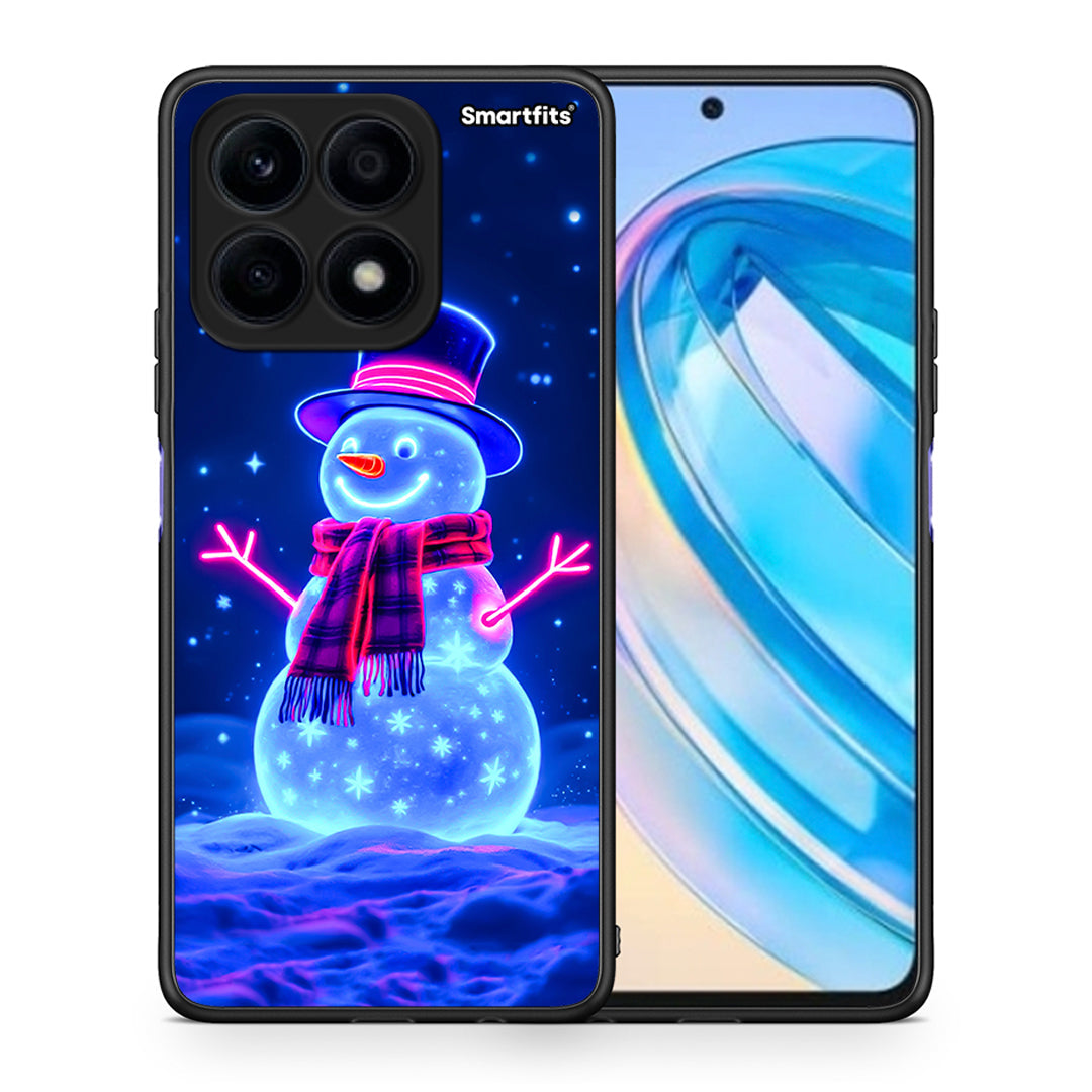 Θήκη Honor X8a Christmas Neon Snowman από τη Smartfits με σχέδιο στο πίσω μέρος και μαύρο περίβλημα | Honor X8a Christmas Neon Snowman Case with Colorful Back and Black Bezels
