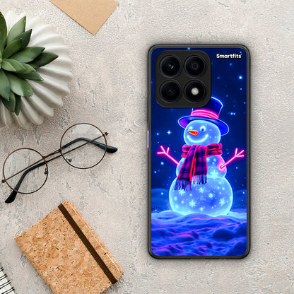 Θήκη Honor X8a Christmas Neon Snowman από τη Smartfits με σχέδιο στο πίσω μέρος και μαύρο περίβλημα | Honor X8a Christmas Neon Snowman Case with Colorful Back and Black Bezels