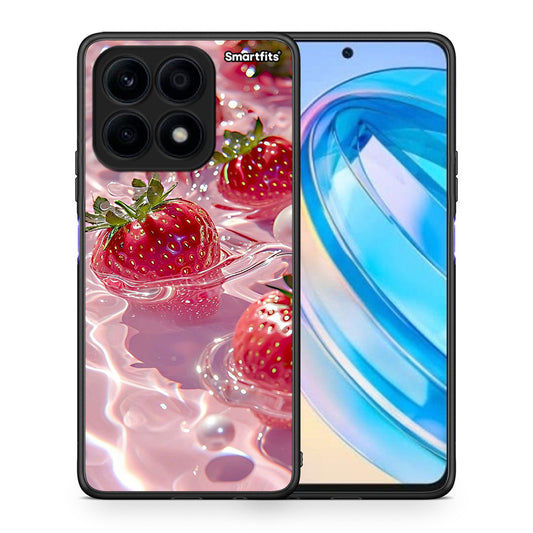 Θήκη Honor X8a Juicy Strawberries από τη Smartfits με σχέδιο στο πίσω μέρος και μαύρο περίβλημα | Honor X8a Juicy Strawberries Case with Colorful Back and Black Bezels
