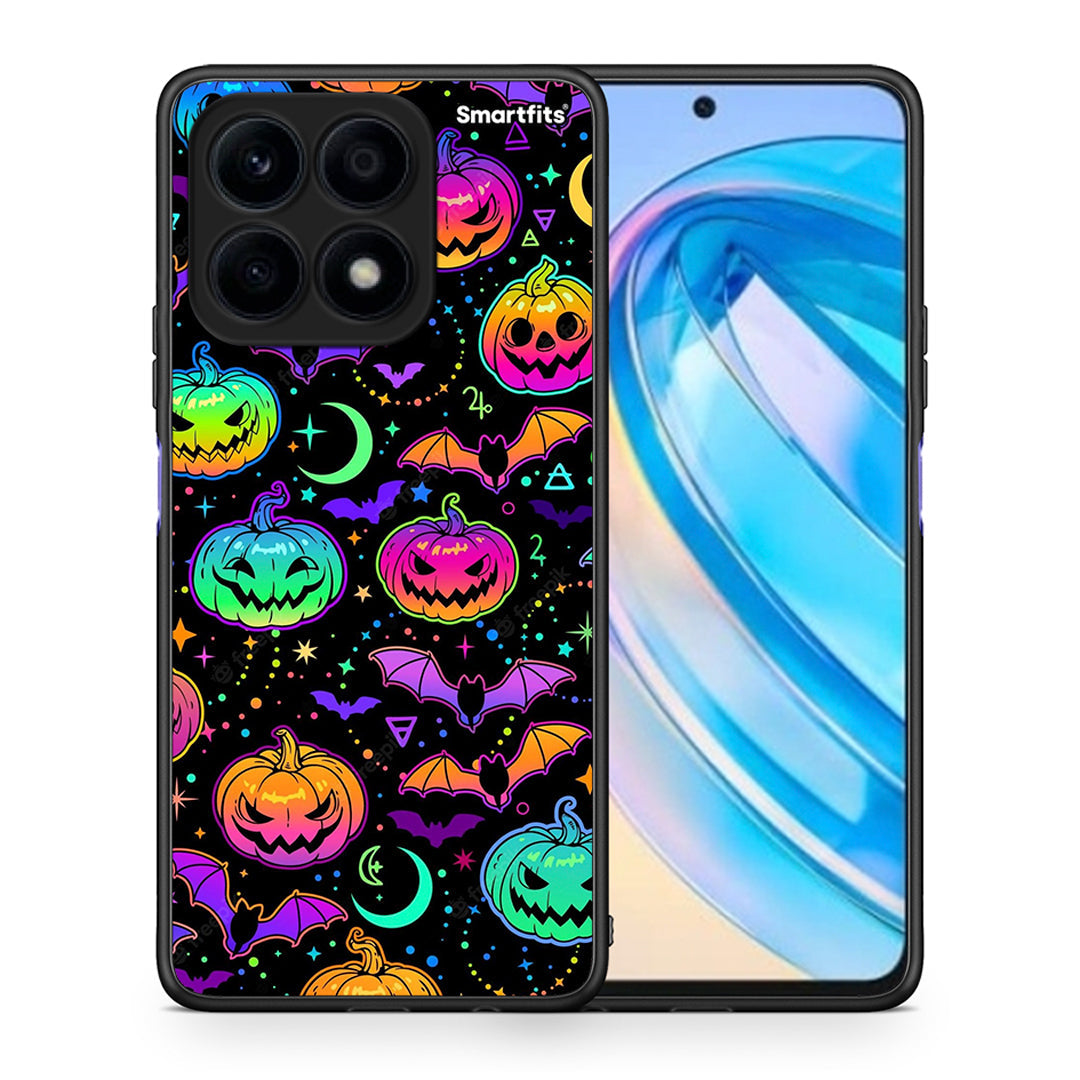 Θήκη Honor X8a Neon Halloween από τη Smartfits με σχέδιο στο πίσω μέρος και μαύρο περίβλημα | Honor X8a Neon Halloween Case with Colorful Back and Black Bezels
