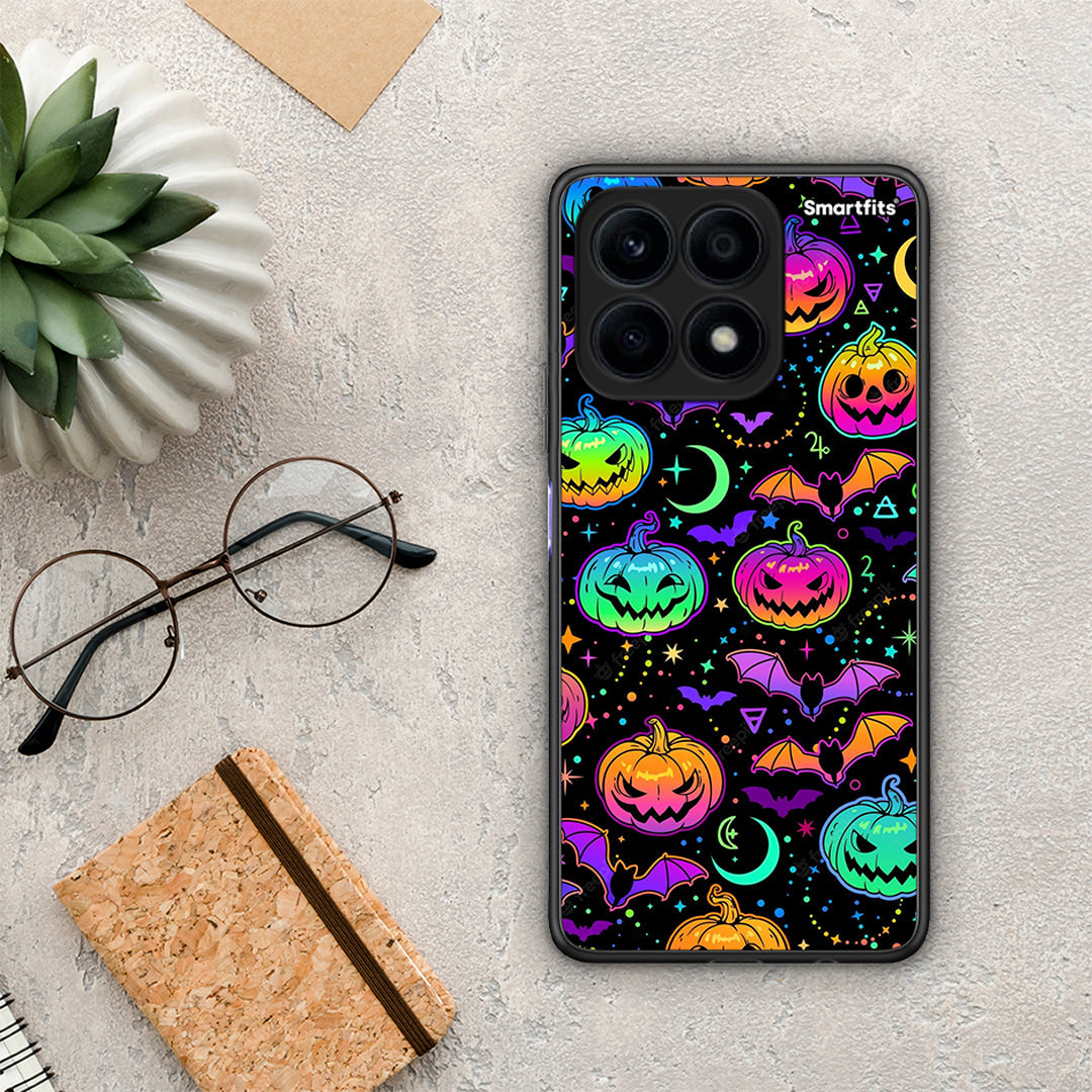 Θήκη Honor X8a Neon Halloween από τη Smartfits με σχέδιο στο πίσω μέρος και μαύρο περίβλημα | Honor X8a Neon Halloween Case with Colorful Back and Black Bezels