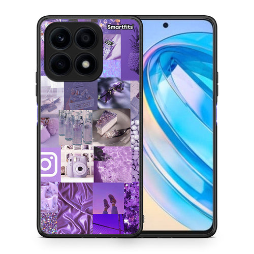 Θήκη Honor X8a Purple Aesthetic Collage από τη Smartfits με σχέδιο στο πίσω μέρος και μαύρο περίβλημα | Honor X8a Purple Aesthetic Collage Case with Colorful Back and Black Bezels
