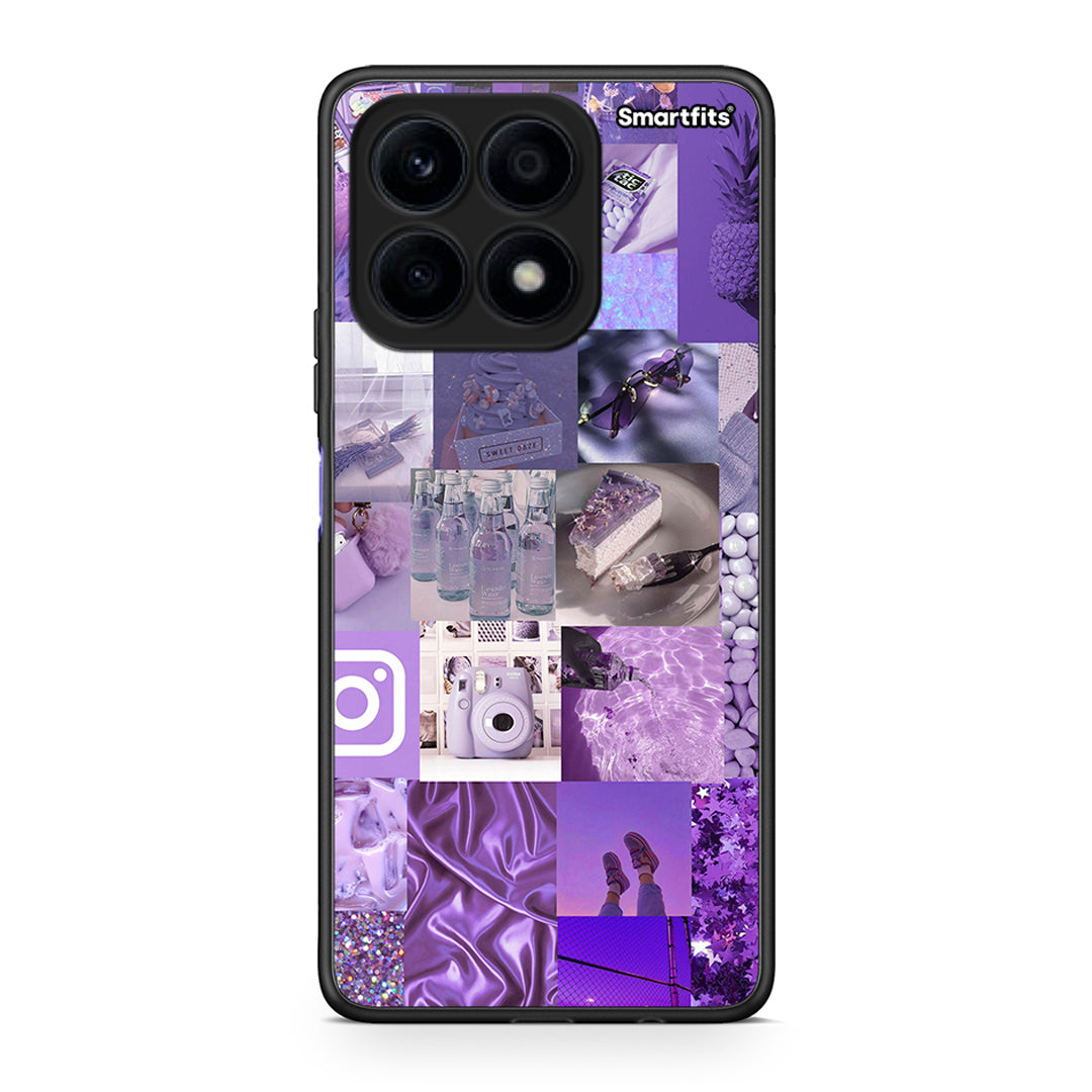 Θήκη Honor X8a Purple Aesthetic Collage από τη Smartfits με σχέδιο στο πίσω μέρος και μαύρο περίβλημα | Honor X8a Purple Aesthetic Collage Case with Colorful Back and Black Bezels