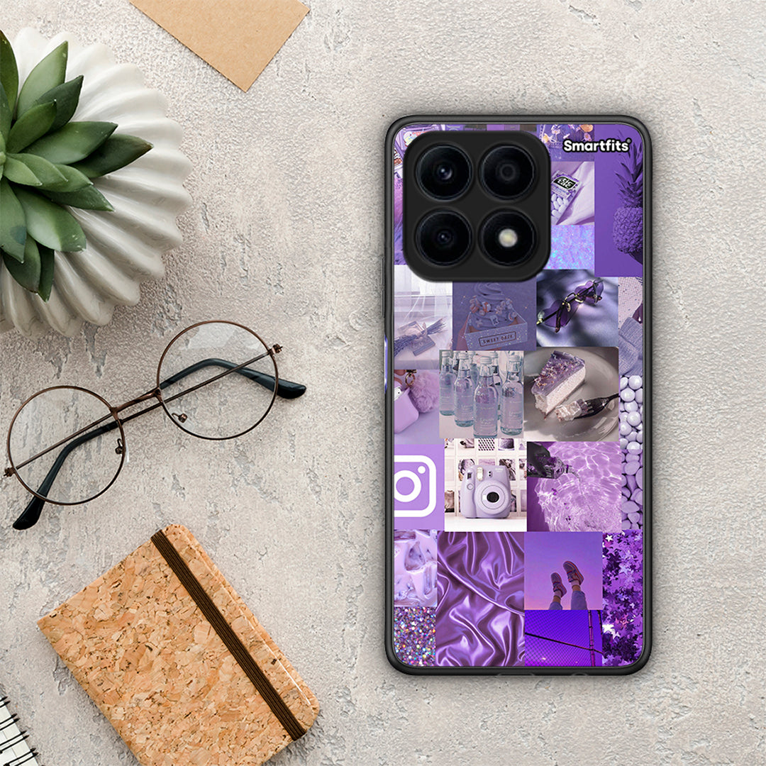 Θήκη Honor X8a Purple Aesthetic Collage από τη Smartfits με σχέδιο στο πίσω μέρος και μαύρο περίβλημα | Honor X8a Purple Aesthetic Collage Case with Colorful Back and Black Bezels