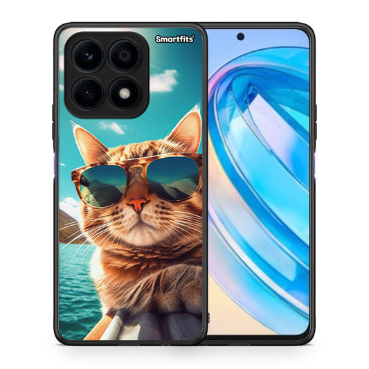 Θήκη Honor X8a Summer Cat από τη Smartfits με σχέδιο στο πίσω μέρος και μαύρο περίβλημα | Honor X8a Summer Cat Case with Colorful Back and Black Bezels