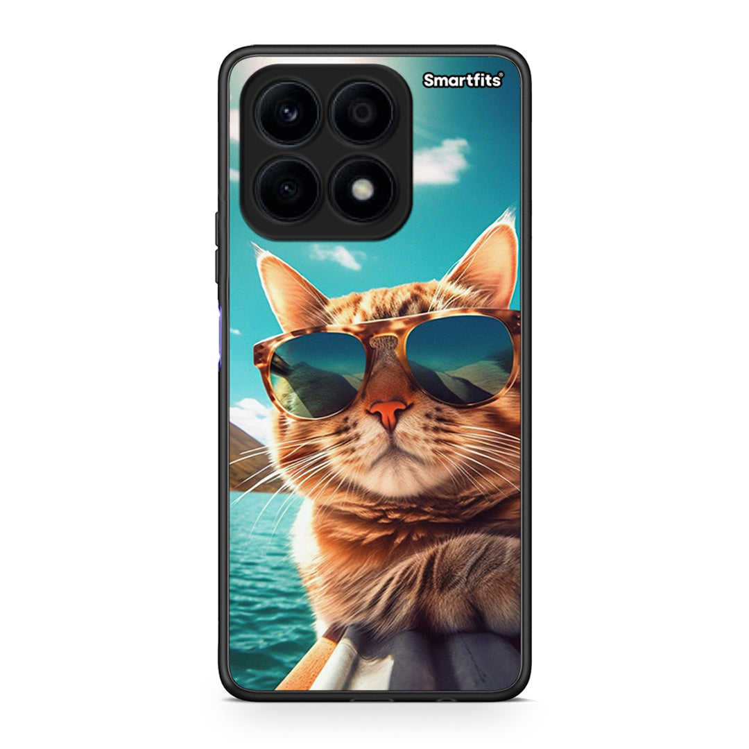 Θήκη Honor X8a Summer Cat από τη Smartfits με σχέδιο στο πίσω μέρος και μαύρο περίβλημα | Honor X8a Summer Cat Case with Colorful Back and Black Bezels