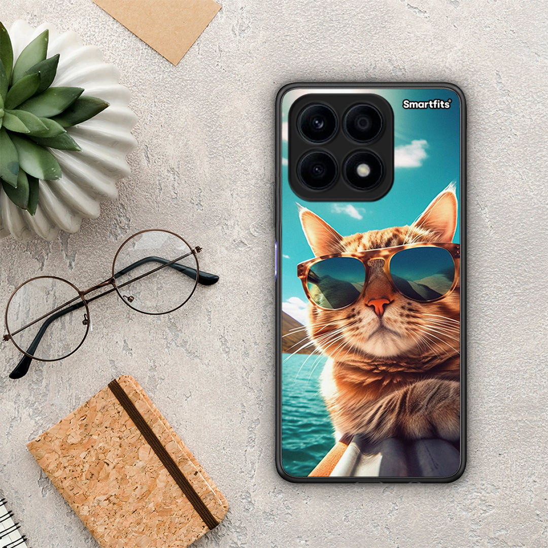 Θήκη Honor X8a Summer Cat από τη Smartfits με σχέδιο στο πίσω μέρος και μαύρο περίβλημα | Honor X8a Summer Cat Case with Colorful Back and Black Bezels