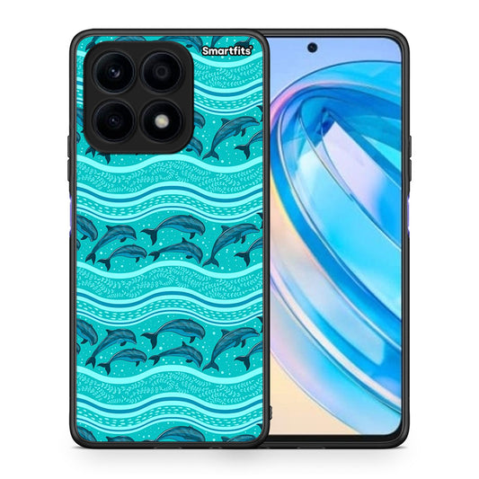 Θήκη Honor X8a Swimming Dolphins από τη Smartfits με σχέδιο στο πίσω μέρος και μαύρο περίβλημα | Honor X8a Swimming Dolphins Case with Colorful Back and Black Bezels