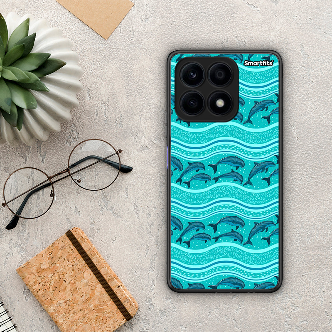 Θήκη Honor X8a Swimming Dolphins από τη Smartfits με σχέδιο στο πίσω μέρος και μαύρο περίβλημα | Honor X8a Swimming Dolphins Case with Colorful Back and Black Bezels