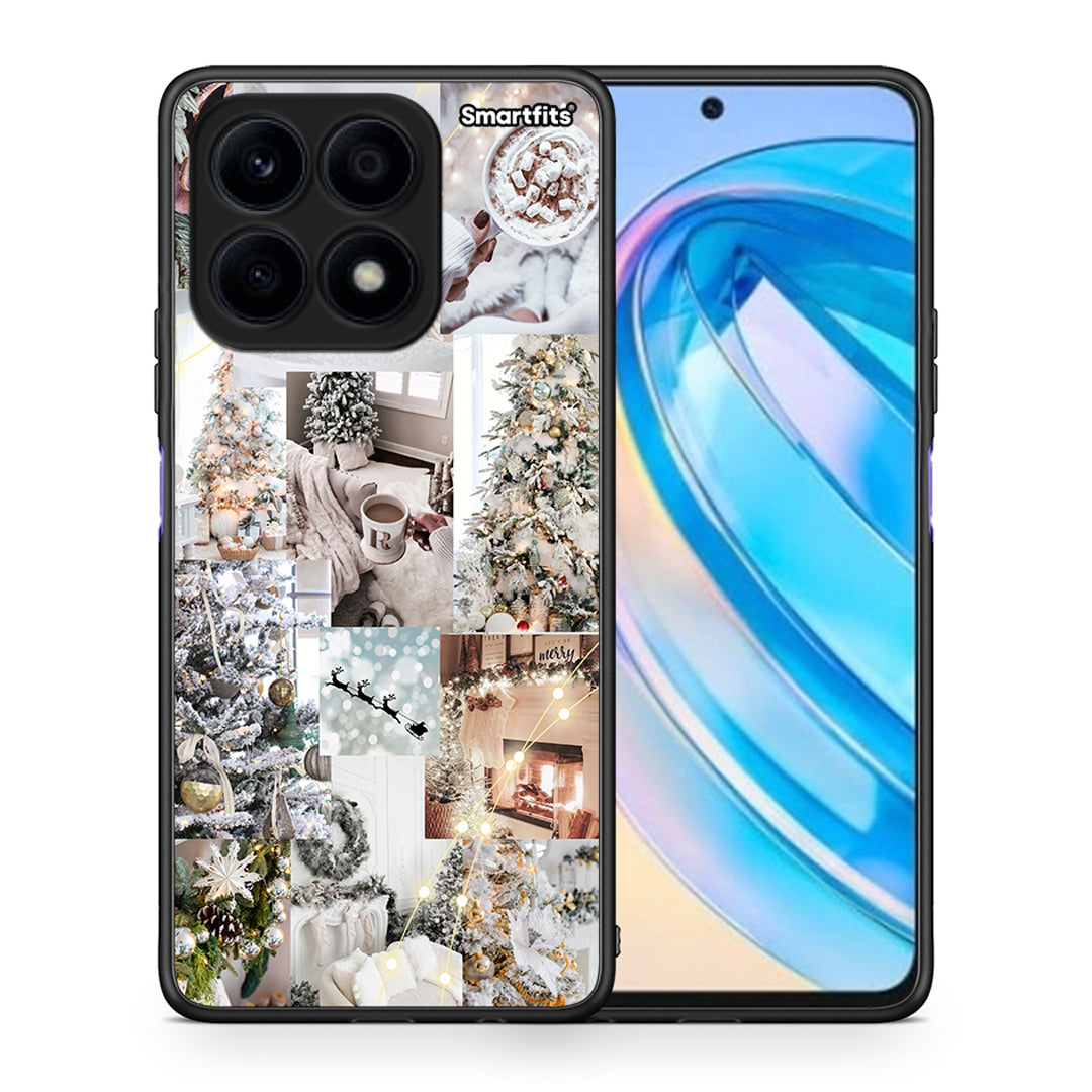Θήκη Honor X8a White Christmas από τη Smartfits με σχέδιο στο πίσω μέρος και μαύρο περίβλημα | Honor X8a White Christmas Case with Colorful Back and Black Bezels