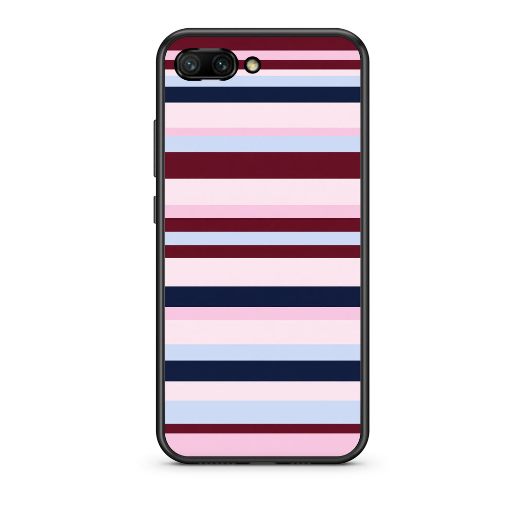 Θήκη Honor 10 Burgundy Pink and Blue Horizontal Stripes από τη Smartfits με σχέδιο στο πίσω μέρος και μαύρο περίβλημα | Honor 10 Burgundy Pink and Blue Horizontal Stripes case with colorful back and black bezels