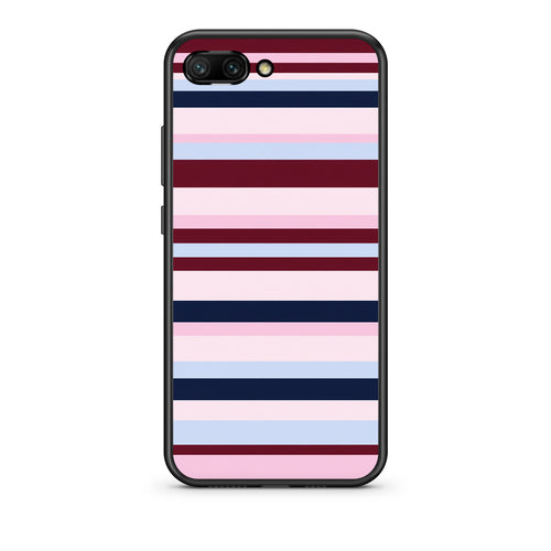 Θήκη Honor 10 Burgundy Pink and Blue Horizontal Stripes από τη Smartfits με σχέδιο στο πίσω μέρος και μαύρο περίβλημα | Honor 10 Burgundy Pink and Blue Horizontal Stripes case with colorful back and black bezels