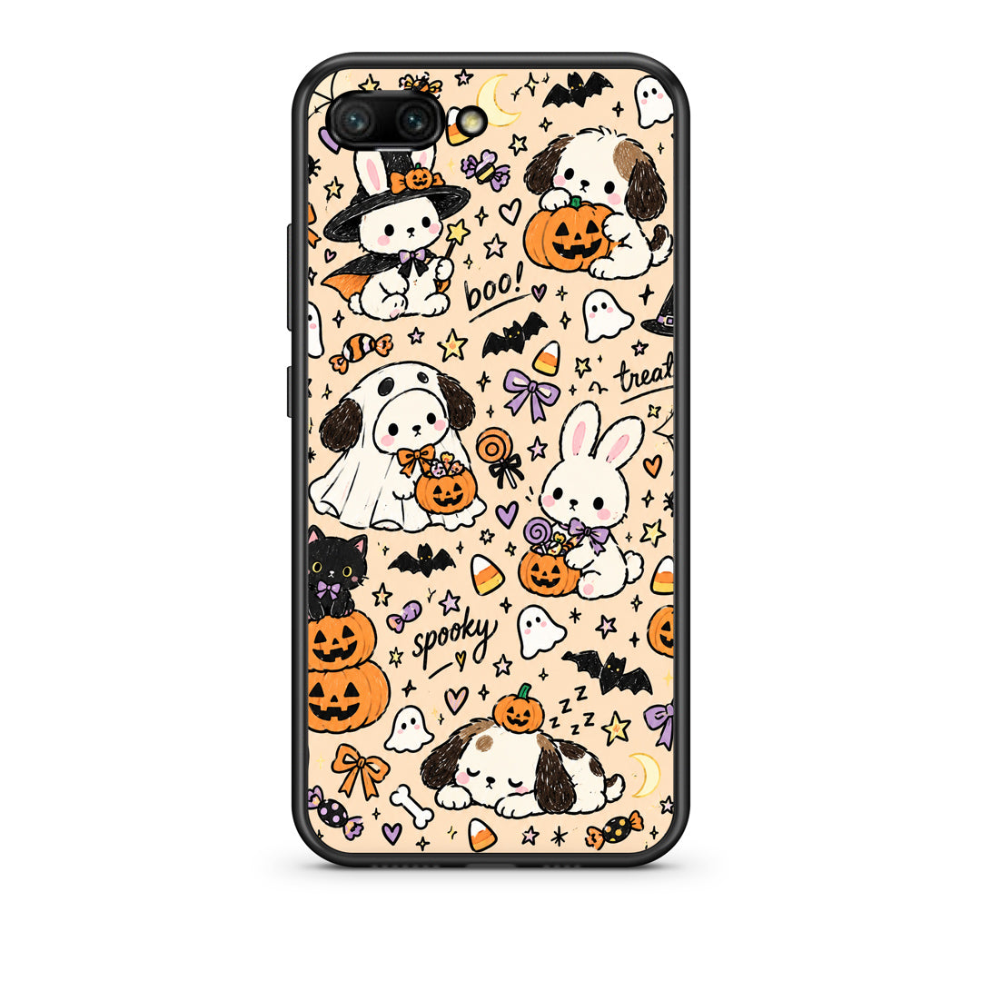 Θήκη Honor 10 Halloween Puppies and Friends on Cream από τη Smartfits με σχέδιο στο πίσω μέρος και μαύρο περίβλημα | Honor 10 Halloween Puppies and Friends on Cream case with colorful back and black bezels