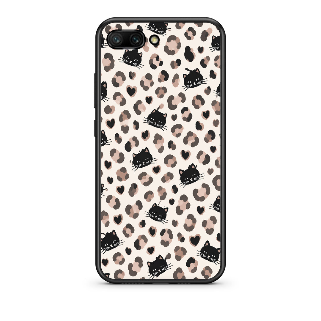 Θήκη Honor 10 Leopard Spots and Black Cats on Cream από τη Smartfits με σχέδιο στο πίσω μέρος και μαύρο περίβλημα | Honor 10 Leopard Spots and Black Cats on Cream case with colorful back and black bezels