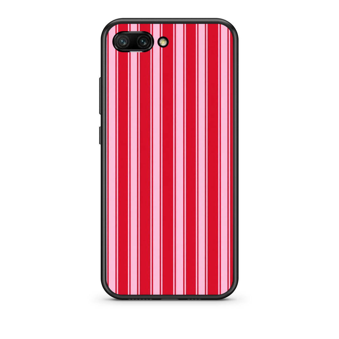 Θήκη Honor 10 Red and Pink Vertical Pinstripes από τη Smartfits με σχέδιο στο πίσω μέρος και μαύρο περίβλημα | Honor 10 Red and Pink Vertical Pinstripes case with colorful back and black bezels