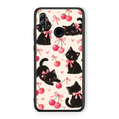 Θήκη Honor 10 Lite Black Kittens and Cherries on Cream από τη Smartfits με σχέδιο στο πίσω μέρος και μαύρο περίβλημα | Honor 10 Lite Black Kittens and Cherries on Cream case with colorful back and black bezels