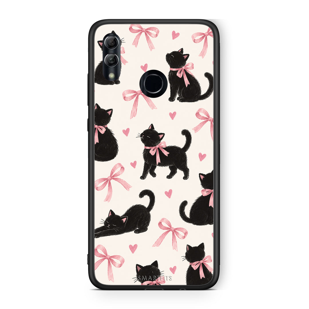 Θήκη Honor 10 Lite Black Kittens and Pink Bows on Cream Large από τη Smartfits με σχέδιο στο πίσω μέρος και μαύρο περίβλημα | Honor 10 Lite Black Kittens and Pink Bows on Cream Large case with colorful back and black bezels