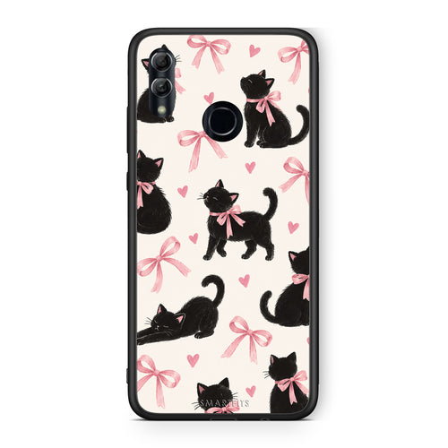 Θήκη Honor 10 Lite Black Kittens and Pink Bows on Cream Large από τη Smartfits με σχέδιο στο πίσω μέρος και μαύρο περίβλημα | Honor 10 Lite Black Kittens and Pink Bows on Cream Large case with colorful back and black bezels