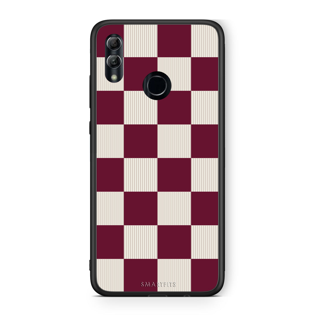 Θήκη Honor 10 Lite Burgundy and Cream Striped Checks από τη Smartfits με σχέδιο στο πίσω μέρος και μαύρο περίβλημα | Honor 10 Lite Burgundy and Cream Striped Checks case with colorful back and black bezels