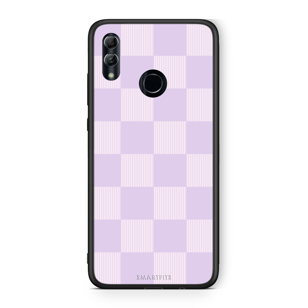 Θήκη Honor 10 Lite Lilac and Cream Striped Checks από τη Smartfits με σχέδιο στο πίσω μέρος και μαύρο περίβλημα | Honor 10 Lite Lilac and Cream Striped Checks case with colorful back and black bezels