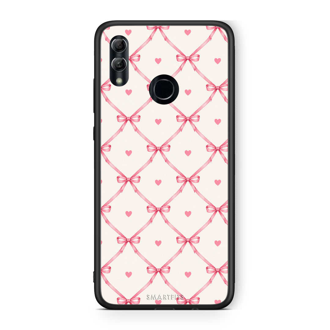 Θήκη Honor 10 Lite Pink Bow Lattice and Hearts on Cream από τη Smartfits με σχέδιο στο πίσω μέρος και μαύρο περίβλημα | Honor 10 Lite Pink Bow Lattice and Hearts on Cream case with colorful back and black bezels