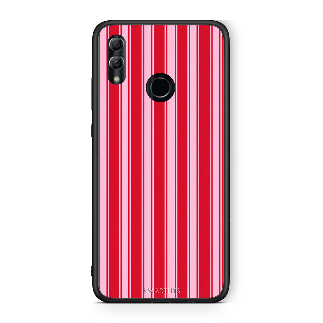 Θήκη Honor 10 Lite Red and Pink Vertical Pinstripes από τη Smartfits με σχέδιο στο πίσω μέρος και μαύρο περίβλημα | Honor 10 Lite Red and Pink Vertical Pinstripes case with colorful back and black bezels