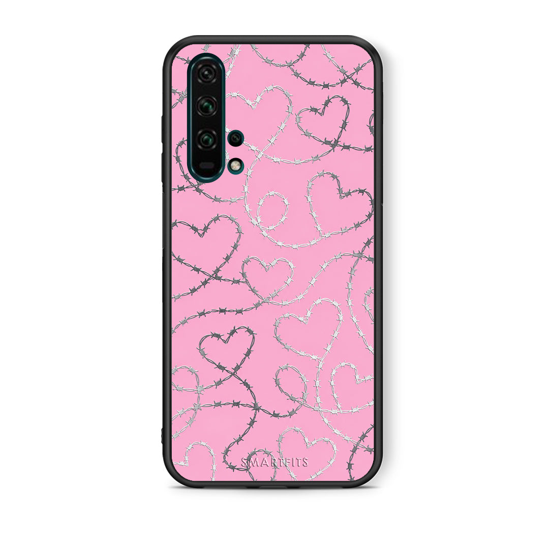 Θήκη Honor 20 Pro Barbed Wire Hearts on Pink από τη Smartfits με σχέδιο στο πίσω μέρος και μαύρο περίβλημα | Honor 20 Pro Barbed Wire Hearts on Pink case with colorful back and black bezels