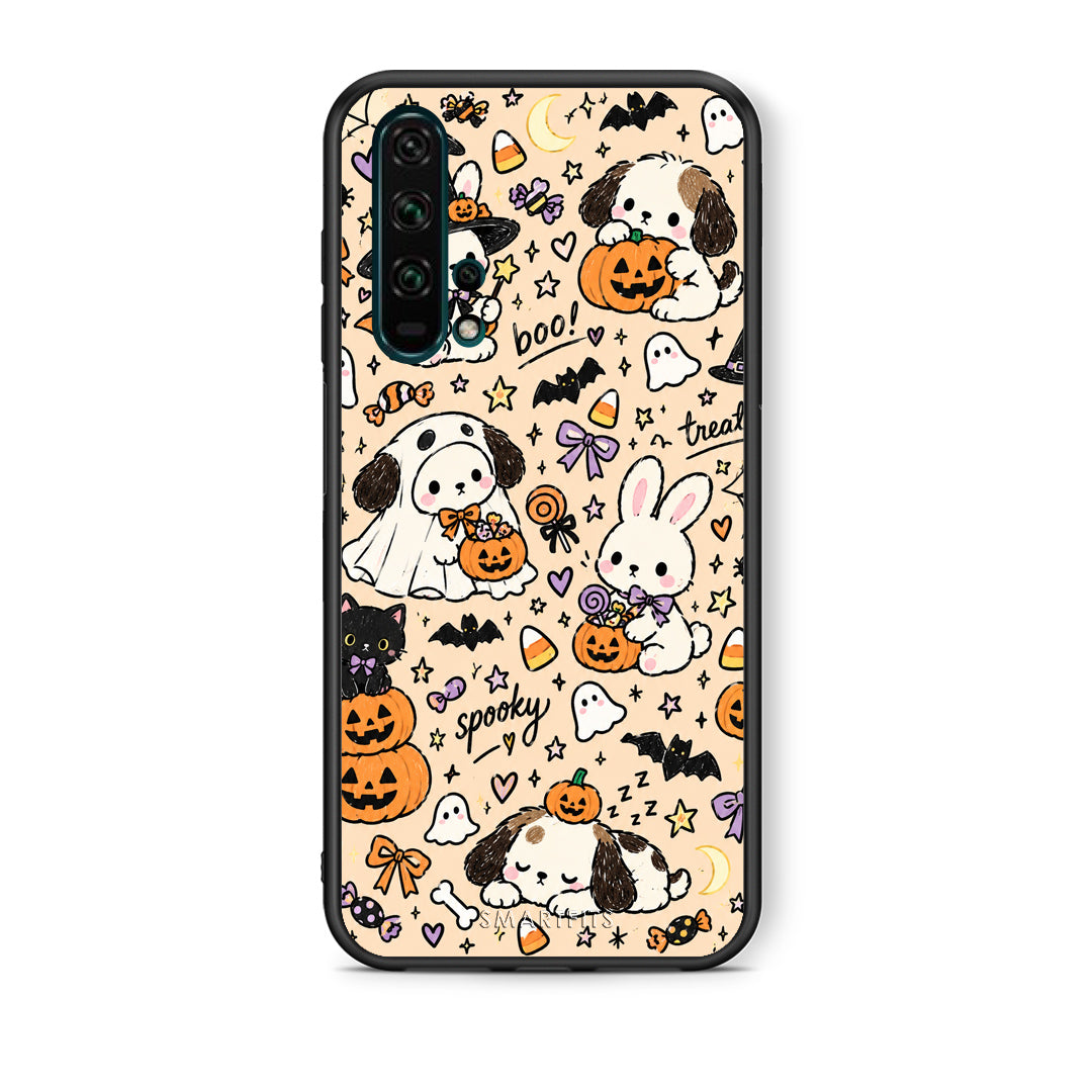 Θήκη Honor 20 Pro Halloween Puppies and Friends on Cream από τη Smartfits με σχέδιο στο πίσω μέρος και μαύρο περίβλημα | Honor 20 Pro Halloween Puppies and Friends on Cream case with colorful back and black bezels