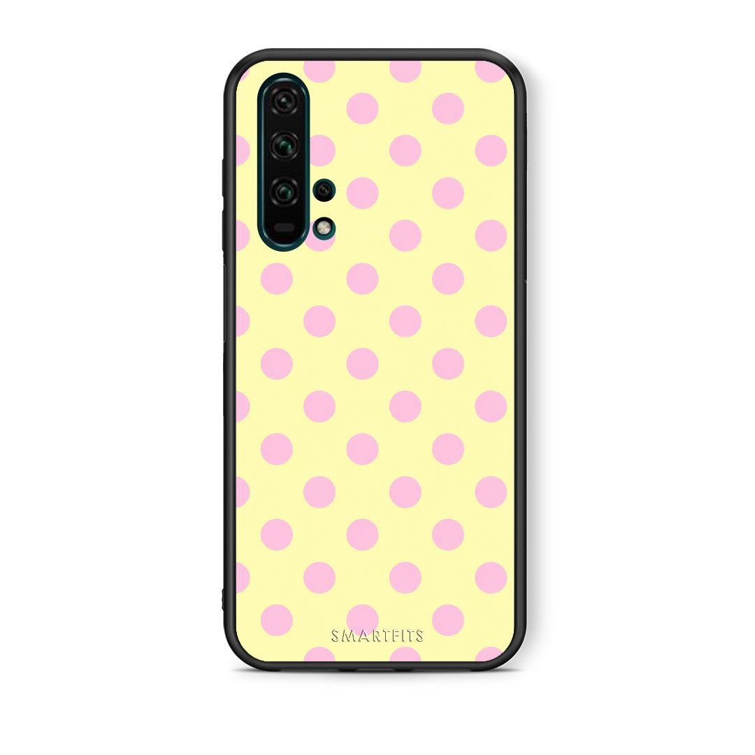 Θήκη Honor 20 Pro Pink Polka Dots on Yellow από τη Smartfits με σχέδιο στο πίσω μέρος και μαύρο περίβλημα | Honor 20 Pro Pink Polka Dots on Yellow case with colorful back and black bezels