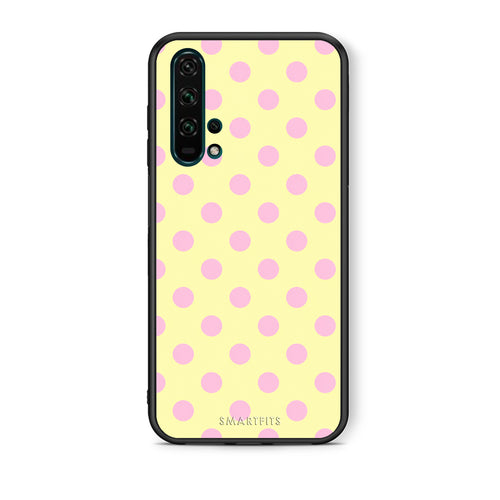 Θήκη Honor 20 Pro Pink Polka Dots on Yellow από τη Smartfits με σχέδιο στο πίσω μέρος και μαύρο περίβλημα | Honor 20 Pro Pink Polka Dots on Yellow case with colorful back and black bezels