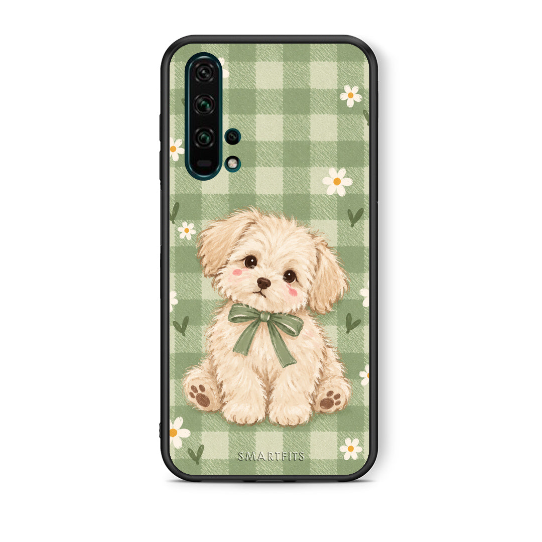 Θήκη Honor 20 Pro Puppy and Daisies on Sage Gingham από τη Smartfits με σχέδιο στο πίσω μέρος και μαύρο περίβλημα | Honor 20 Pro Puppy and Daisies on Sage Gingham case with colorful back and black bezels