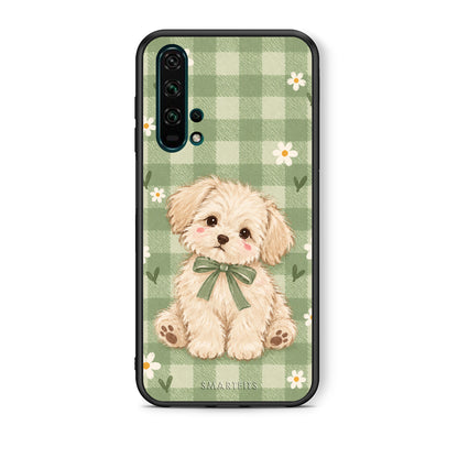Θήκη Honor 20 Pro Puppy and Daisies on Sage Gingham από τη Smartfits με σχέδιο στο πίσω μέρος και μαύρο περίβλημα | Honor 20 Pro Puppy and Daisies on Sage Gingham case with colorful back and black bezels