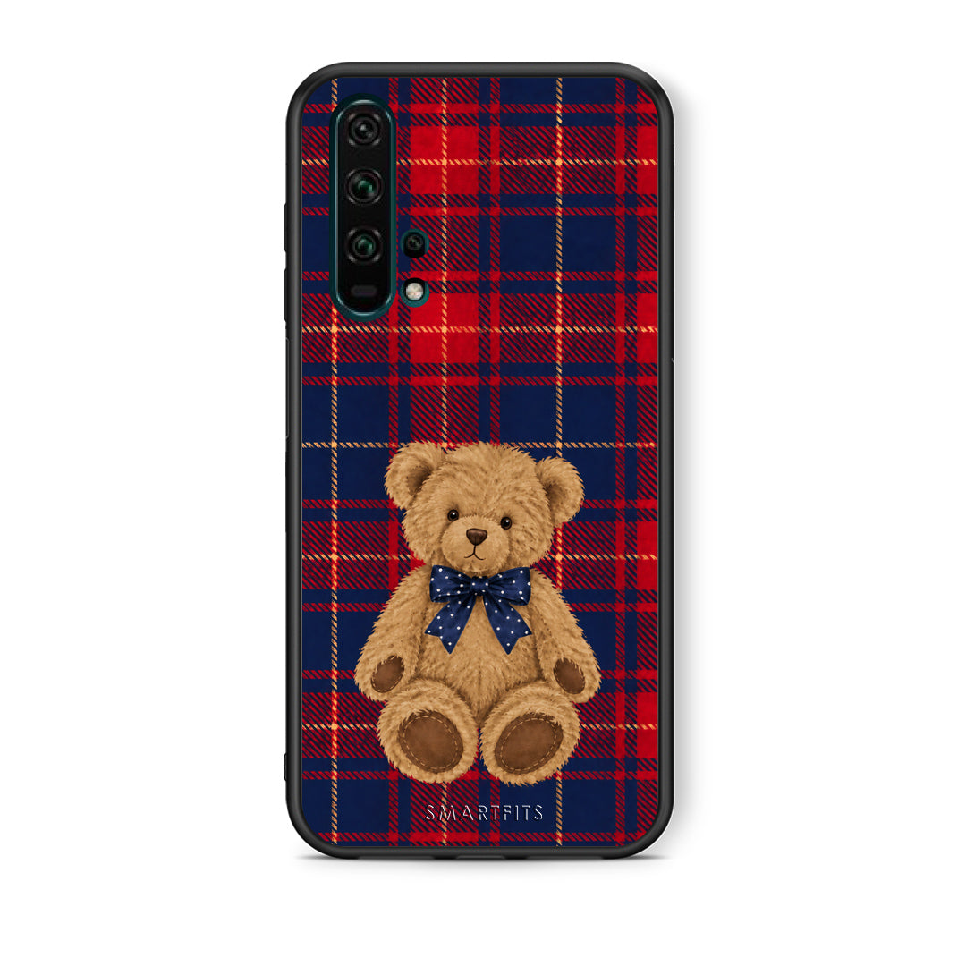 Θήκη Honor 20 Pro Teddy Bear on Red and Navy Tartan από τη Smartfits με σχέδιο στο πίσω μέρος και μαύρο περίβλημα | Honor 20 Pro Teddy Bear on Red and Navy Tartan case with colorful back and black bezels