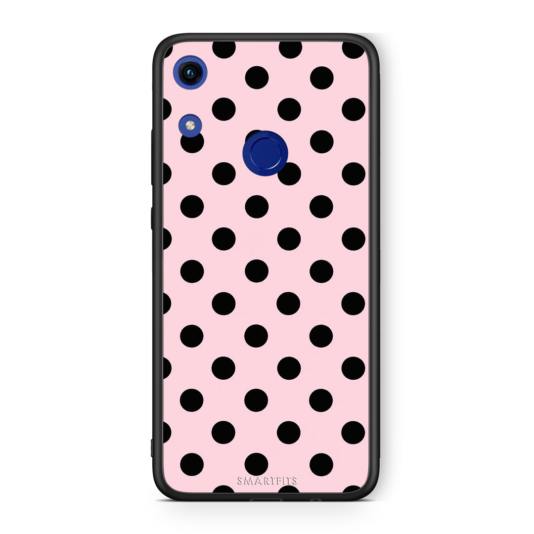 Θήκη Honor 8A Black Polka Dots on Pink από τη Smartfits με σχέδιο στο πίσω μέρος και μαύρο περίβλημα | Honor 8A Black Polka Dots on Pink case with colorful back and black bezels