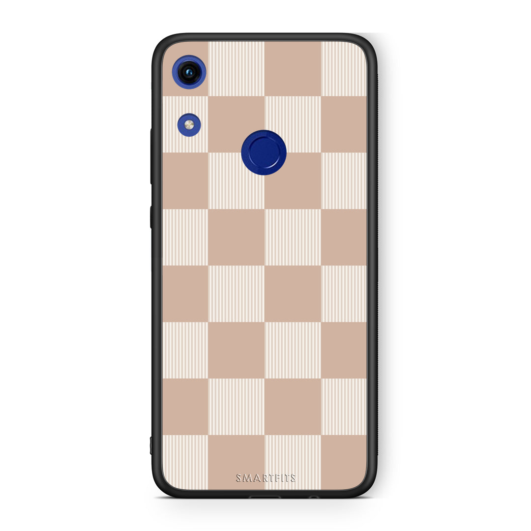 Θήκη Honor 8A Latte and Cream Striped Checks από τη Smartfits με σχέδιο στο πίσω μέρος και μαύρο περίβλημα | Honor 8A Latte and Cream Striped Checks case with colorful back and black bezels