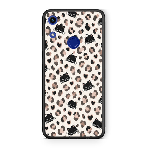 Θήκη Honor 8A Leopard Spots and Black Cats on Cream από τη Smartfits με σχέδιο στο πίσω μέρος και μαύρο περίβλημα | Honor 8A Leopard Spots and Black Cats on Cream case with colorful back and black bezels
